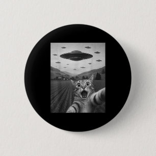 Funny Surprised Ed Cat Selfie With Alien Ufo Cat U 2 Inch Round Button