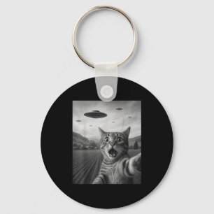 Funny Surprised Ed Cat Selfie With Alien Ufo Cat U Keychain