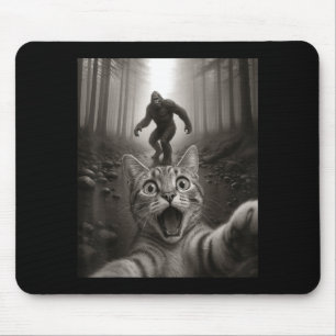 Funny Surprised Ed Cat Selfie With Bigfoot Sasquat Mouse Pad