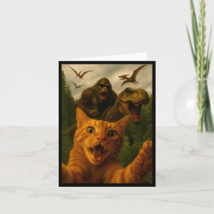 Funny Surprised Ed Cat Selfie With Bigfoot T-rex Card
