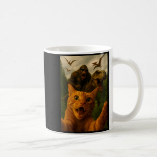 Funny Surprised Ed Cat Selfie With Bigfoot T-rex  Coffee Mug