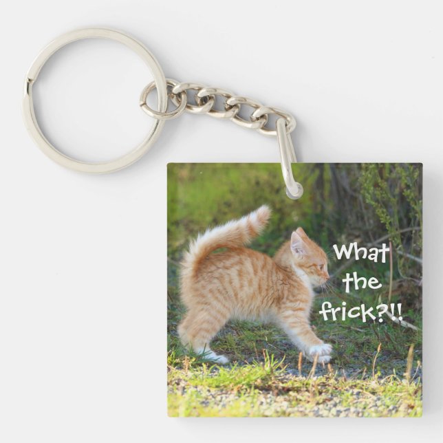 Funny Surprised Ginger Kitten. What the frick? Keychain (Front)