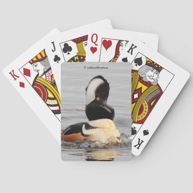 Funny Surprised Hooded Merganser Waterfowl Duck Playing Cards (Back)