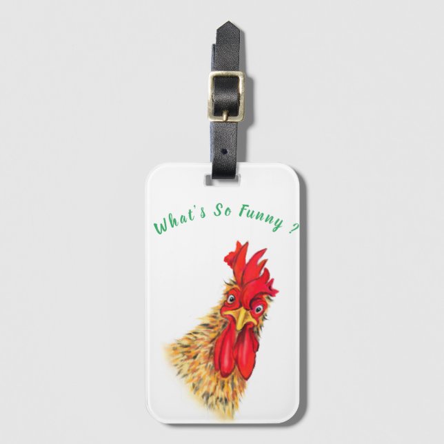 Funny Surprised Rooster Luggage Tag Personalized (Front Vertical)