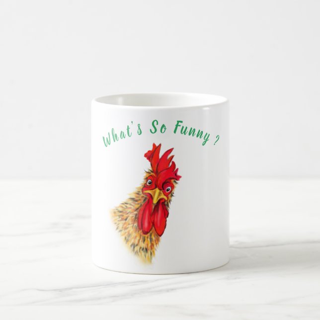 Funny Surprised Rooster Mugs with Text (Center)