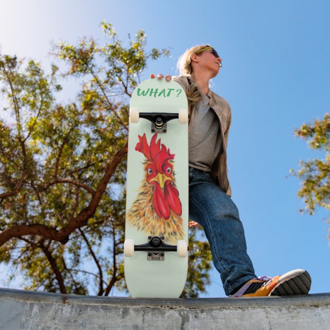 Funny Surprised Rooster Skateboard - Custom Text (Outdoor 1)