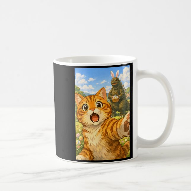 Funny Surprised Scared Cat Selfie with Easter Coffee Mug (Right)