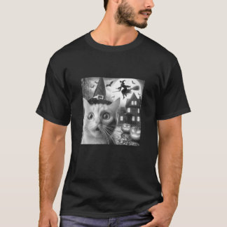 Funny Surprised Scared Cat Selfie With Witch For H T-Shirt