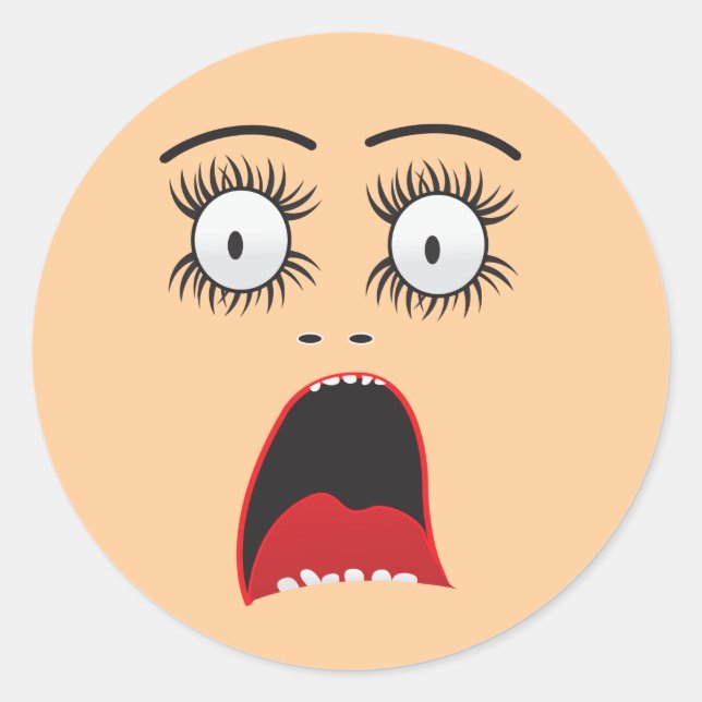 Funny Surprized Lady Face Classic Round Sticker (Front)