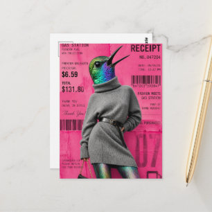 Funny Surreal Gas Station Fashions Hummingbird Postcard