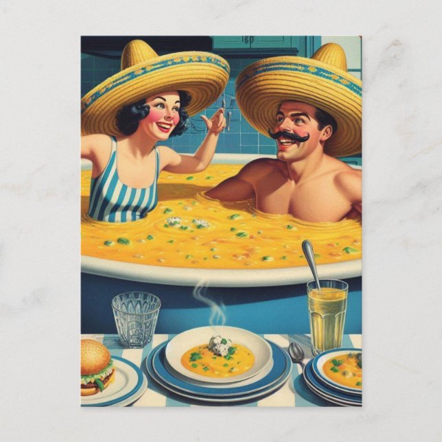 Funny Surreal Soup Hot Tub Postcard (Front)