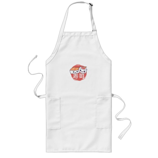 Funny Sushi Cartoon Design Long Apron (Front)