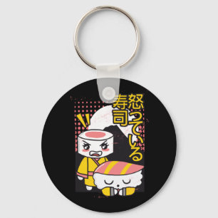 Funny Sushi Karate Fighters Cartoon Design Keychain