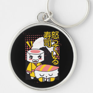 Funny Sushi Karate Fighters Cartoon Design Keychain