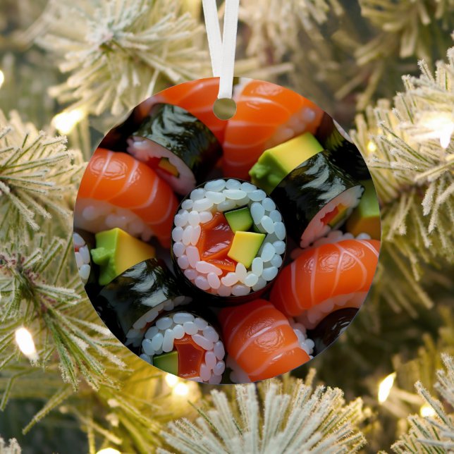 Funny Sushi Pun Personalized Christmas Metal Ornament (Insitu)