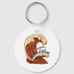 Funny Sushi Surfer Riding Soy Sauce Wave Art  Keychain