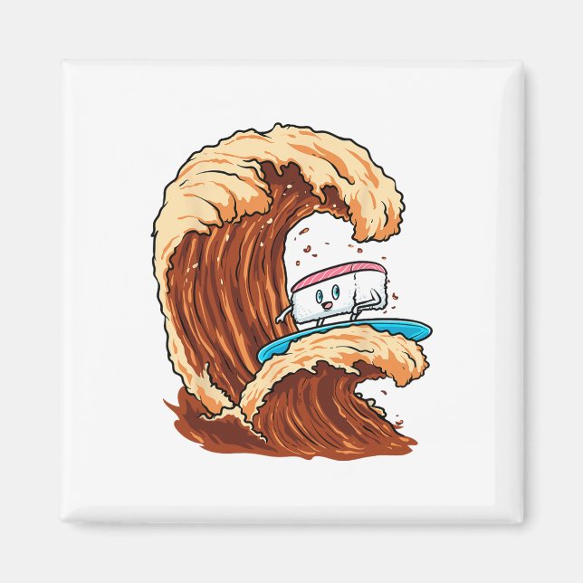 Funny Sushi Surfer Riding Soy Sauce Wave Art  Magnet (Front)