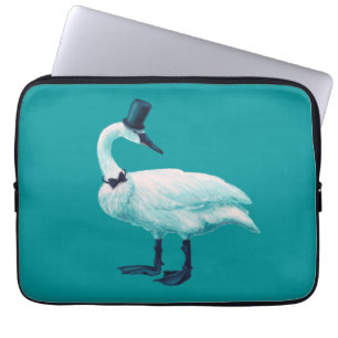 Funny Swan Bird With Bowtie And Top Hat Laptop Sleeve