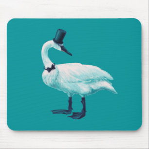 Funny Swan Bird With Bowtie And Top Hat Mouse Pad