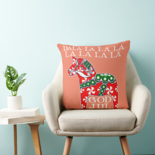 Funny Swedish Christmas God Jul Dala Horse Dalahos Throw Pillow