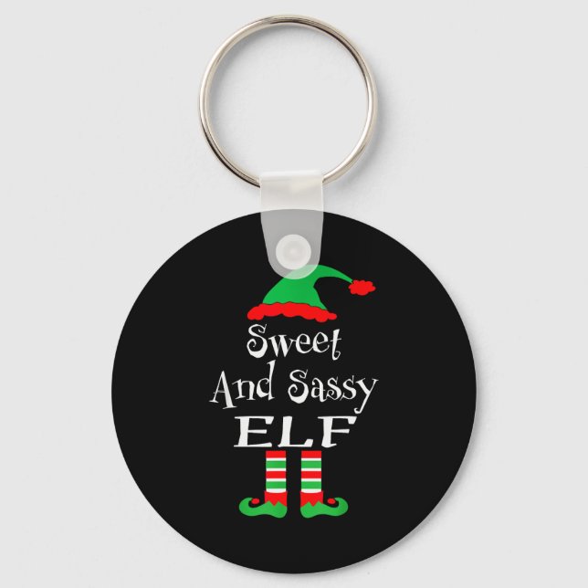 Funny Sweet And Sy Elf Shirt Xmas Family Matching  Keychain (Front)