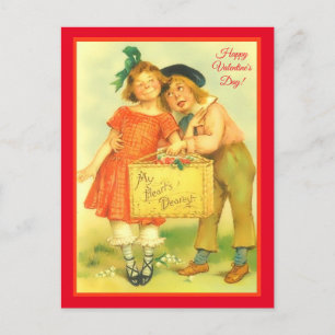 Funny Sweet Boy and Girl Happy Valentine's Day Postcard