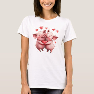 Funny Sweet Chic Cute Colourful Hugging Pigs  T-Shirt