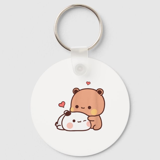 Funny Sweet Kawaii Kp Bear Panda Hugging Couple Lo Keychain (Front)