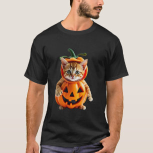 Funny Sweet Little Cat in a Halloween Pumpkin Cost T-Shirt
