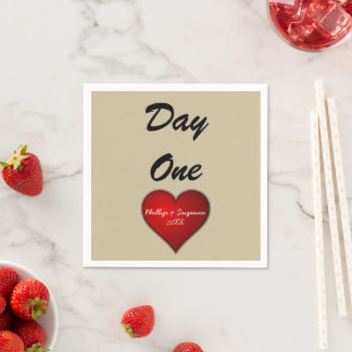 Funny Sweet Wedding Red Heart with Names/Year Napkin
