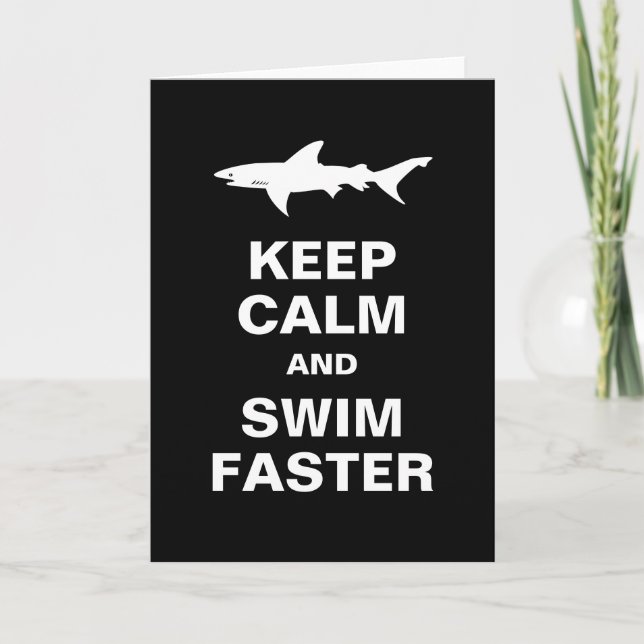 Funny Swimmer or Surfer Keep Calm Shark Attack Card (Front)
