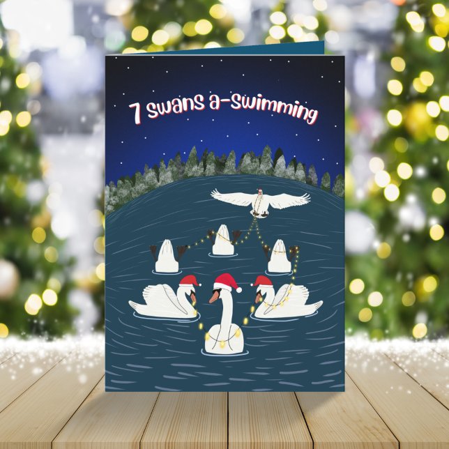 Funny Swimming 12 Days of Christmas Swans Holiday Card (Creator Uploaded)
