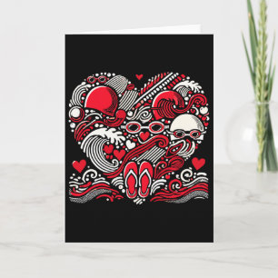 Funny Swimming Heart Valentine Swimmer Womens Mens Card