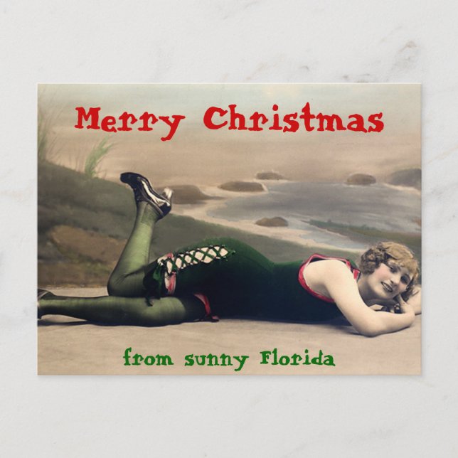 Funny Swimsuit Christmas from Florida Holiday Postcard (Front)