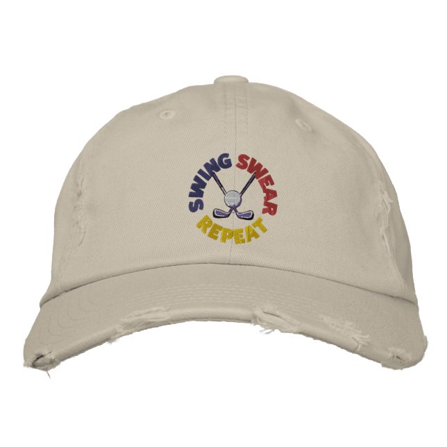 Funny Swing Swear Repeat Retro Golf Embroidered Hat (Front)