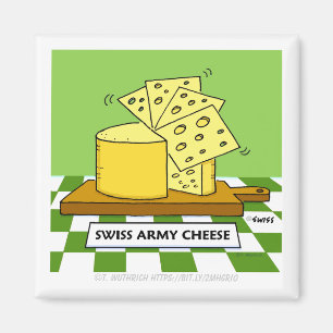 Funny Swiss Cheese Cartoon Art Army Knife Humor Magnet