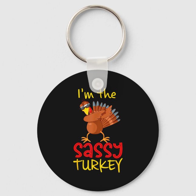 Funny Sy Turkey Matching Family Group Thanksgiving Keychain (Front)