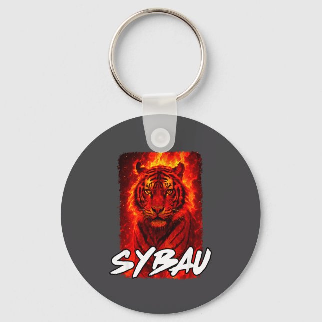 Funny Sybau Ironic Tiger Meme Sigma Brainrot Quote Keychain (Front)