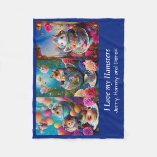 Funny Syrian Hamsters Tea Party Personalized Fleece Blanket