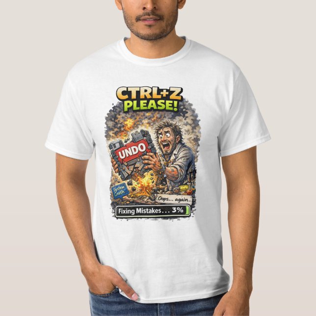 Funny System Crash Undo Meme Gamer Programmer  T-Shirt (Front)