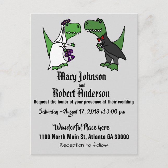 Funny T-rex Bride and Groom Wedding Invitation (Front)