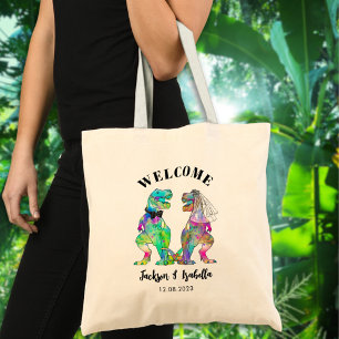 Funny T Rex Bride and Groom Wedding Welcome Tote Bag