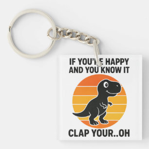 Funny T Rex Clap Your Oh Retro Dinosaur Joke Keychain