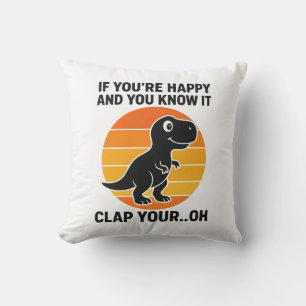 Funny T Rex Clap Your Oh Retro Dinosaur Joke Throw Pillow