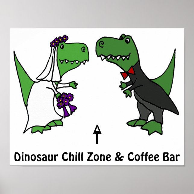 Funny T-rex Dinosaur Bride and Groom Poster (Front)