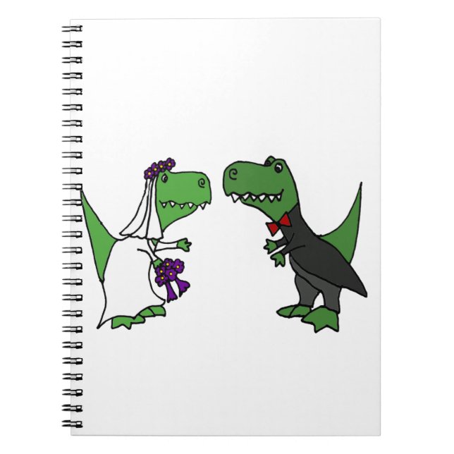Funny T-rex Dinosaur Bride and Groom Wedding Art Notebook (Front)
