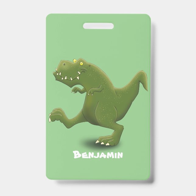 Funny T rex dinosaur cartoon humour Badge (Front)