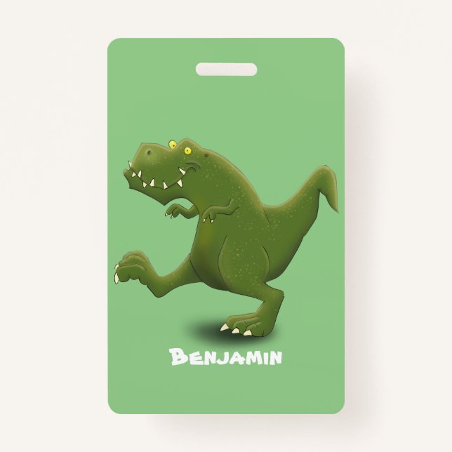 Funny T rex dinosaur cartoon humour Badge (Front)
