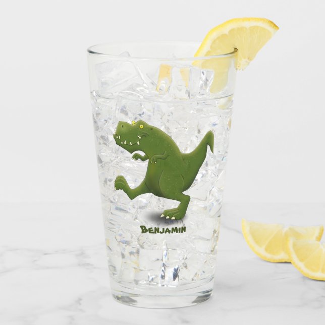 Funny T rex dinosaur cartoon humour Glass (Back Ice)