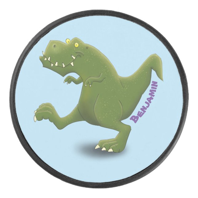 Funny T rex dinosaur cartoon humour Hockey Puck (Front)